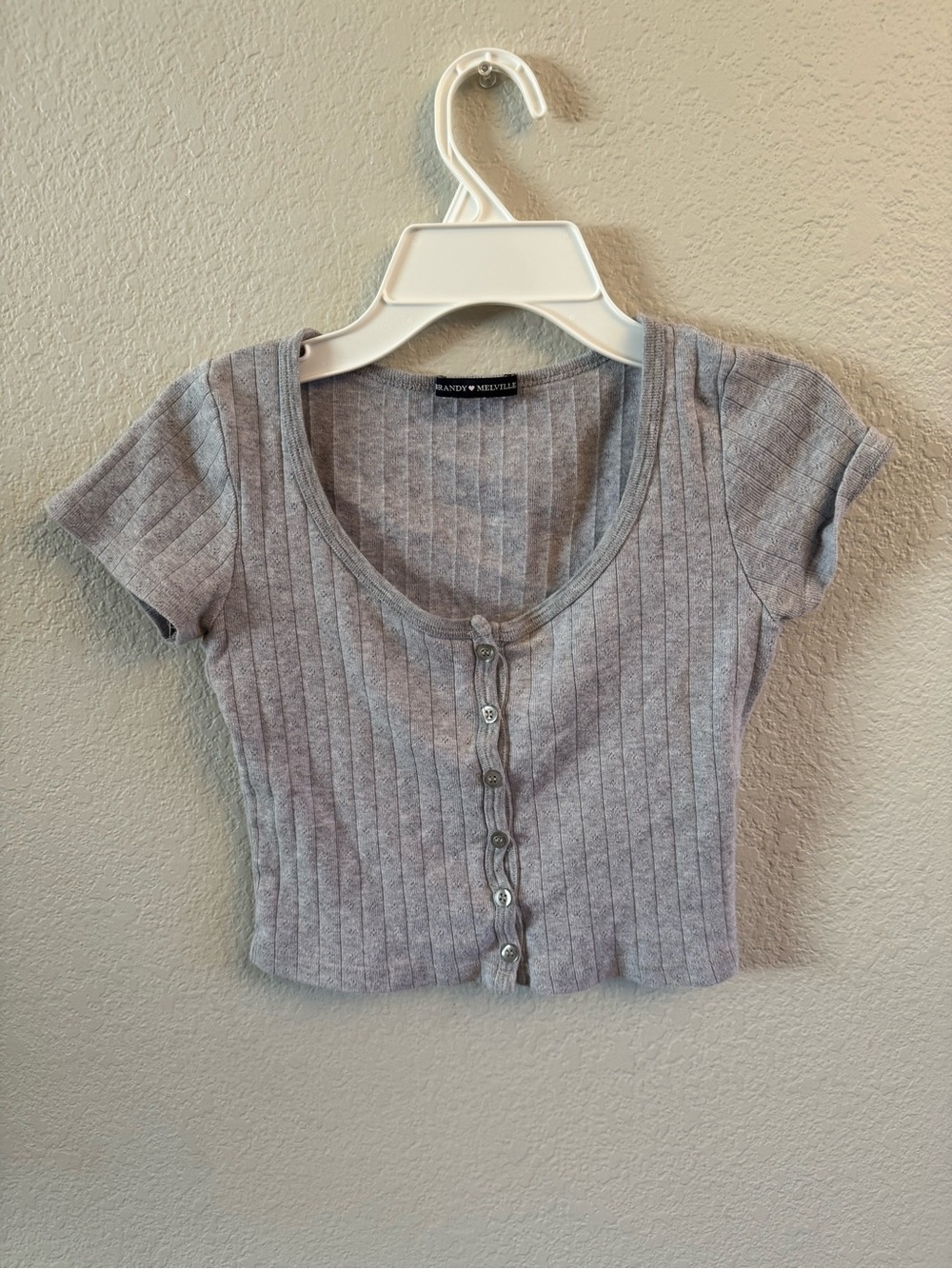 Brandy Melville Grey Ribbed Button-Front Crop Top